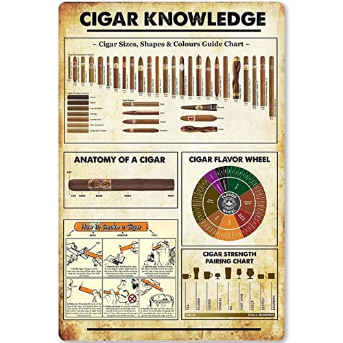 Cigar Knowledge Metal Tin Sign Infographic Poster Plaque About Cigar School Home Kitchen Club Garage Bar Wall Decoration 12x16 Inches