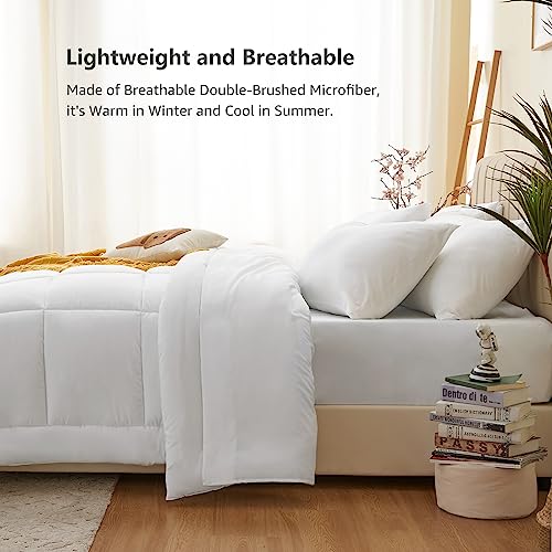 image for CozyLux Queen Comforter Set - 7 Pieces Bed in a Bag Set White, Bedding