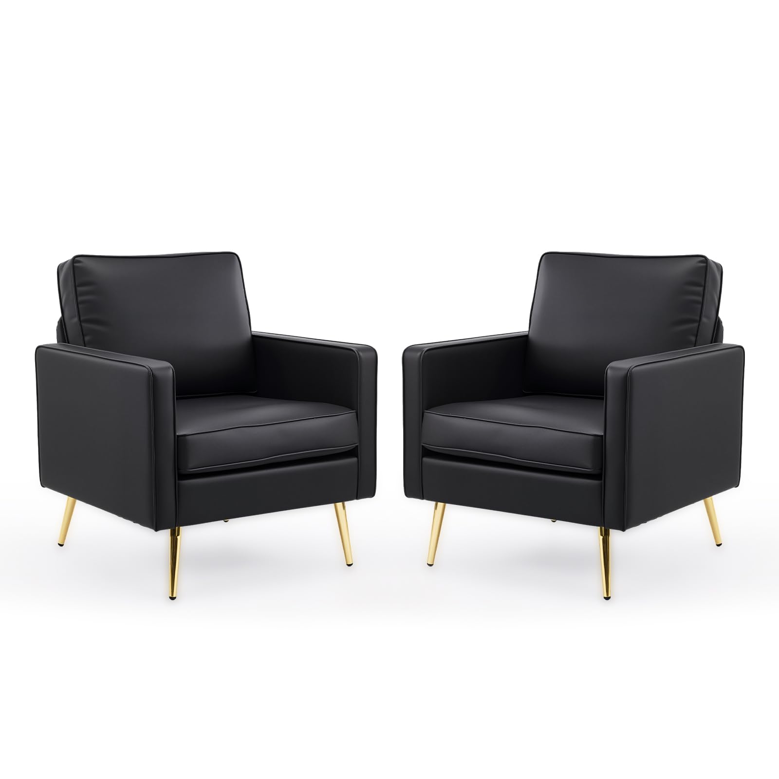 VINGLI Modern PU Leather Accent Chairs Set of 2, Single Sofa Chair with Pocket Coil Seat, Metal Backrest & Solid Wood Frame, Upholstered Armchair for Living Room, Bedroom or Office