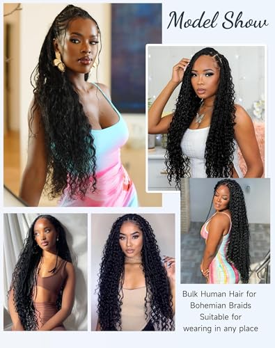 Human Braiding Hair For Boho Braids 110g Curly Boho Hair For Braiding Knotless 12A 100% Unprocessed Brazilian Virgin Hair Extensions Bulk Bohemian 4 Bundles/Pack Natural Color 18Inch — view 6