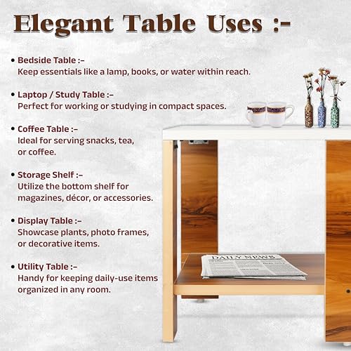 Image of SBF Furniture Small Wooden Side Table with Storage Shelf - 40x40 cm End Table Nightstand - Bedside Table for Bedroom, Living Room, Office - Modern, Durable, Easy-to-Clean Furniture