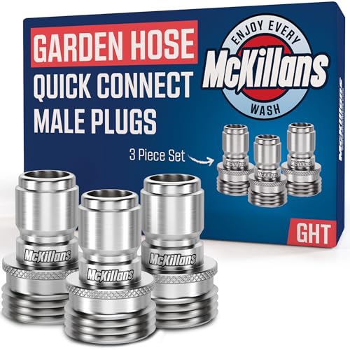 McKillans® Water Hose Male Plugs [Universal FIT] 3 Pack - Stainless Steel - Garden Hose Quick Connect Stainless - Durable Quick Connect Garden Hose Fittings - Easy Instant Connection