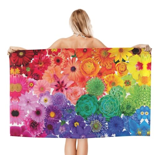 Serviette de bain microfibres à fleurs arc-en-ciel douce et absorbante pour sport et douche