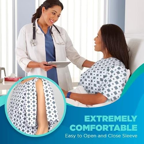 Bettrmed Patient Hospital Gown - Unisex Reusable Surgical Gown for Medical Care, Surgery, Labor and Delivery Essentials - Soft, Lightweight 65% Polyester & 35% Cotton Fabric Blend-M (1 Pack)