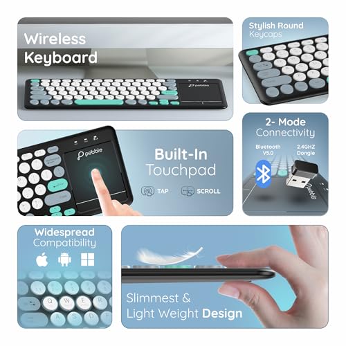 Pebble Magic Pad Wireless Keyboard with Built-in Touchpad, 2.4 GHz & Bluetooth V5.0 Dual Connectivity, Round Keycaps, Soft Keys, Slimmest Design,... - Image 2