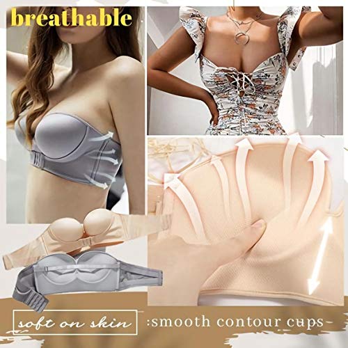 LLSH 3Pcs Invisible Strapless Super Push Up Bra