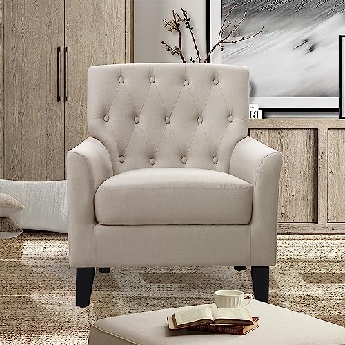 Rosevera Brayle Rosevara Furniture Reading Small Arm Living Room Comfy Accent Bedroom Chairs, Office, Standard, Arm Rest|Tufted Back|High Quantity Padded Seat, Polyester, Warm Beige - Image 3