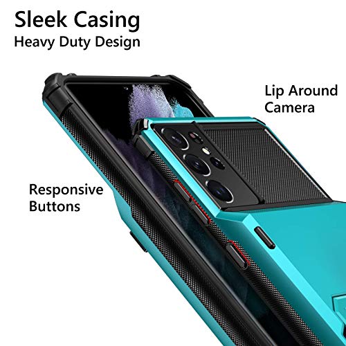 Vofolen For Galaxy S21 Ultra Wallet Case Credit Card Holder 4-Card Flip Men Women Cover Slot Back Pocket Dual Layer Protective Hybrid Hard Shell Bumper Armor Case For Samsung S21 Ultra 6.8 Light Blue #TOP3