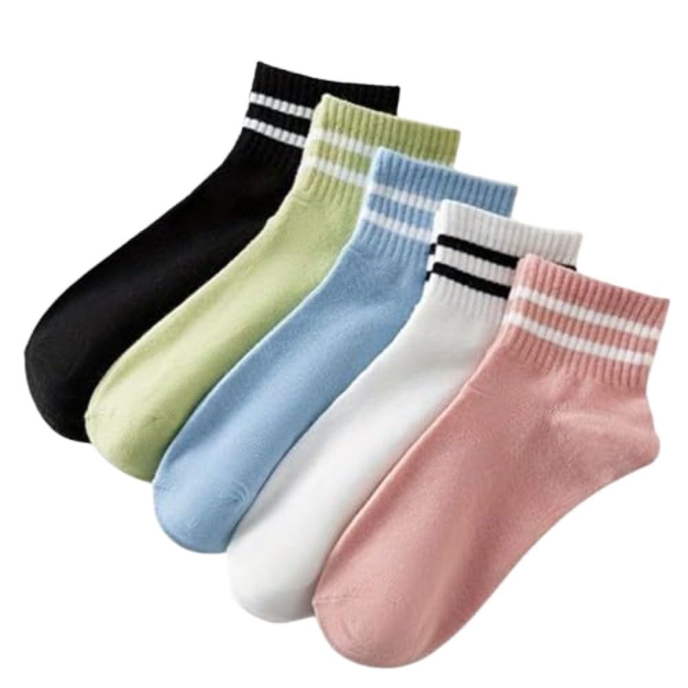 Cotton Ankle Socks for Women & Girls | Soft Breathable Striped Socks | Comfortable Casual & Sports Wear | Anti-Slip Ankle Length Socks | Multicolor | Pack of 5 Pairs-image-6