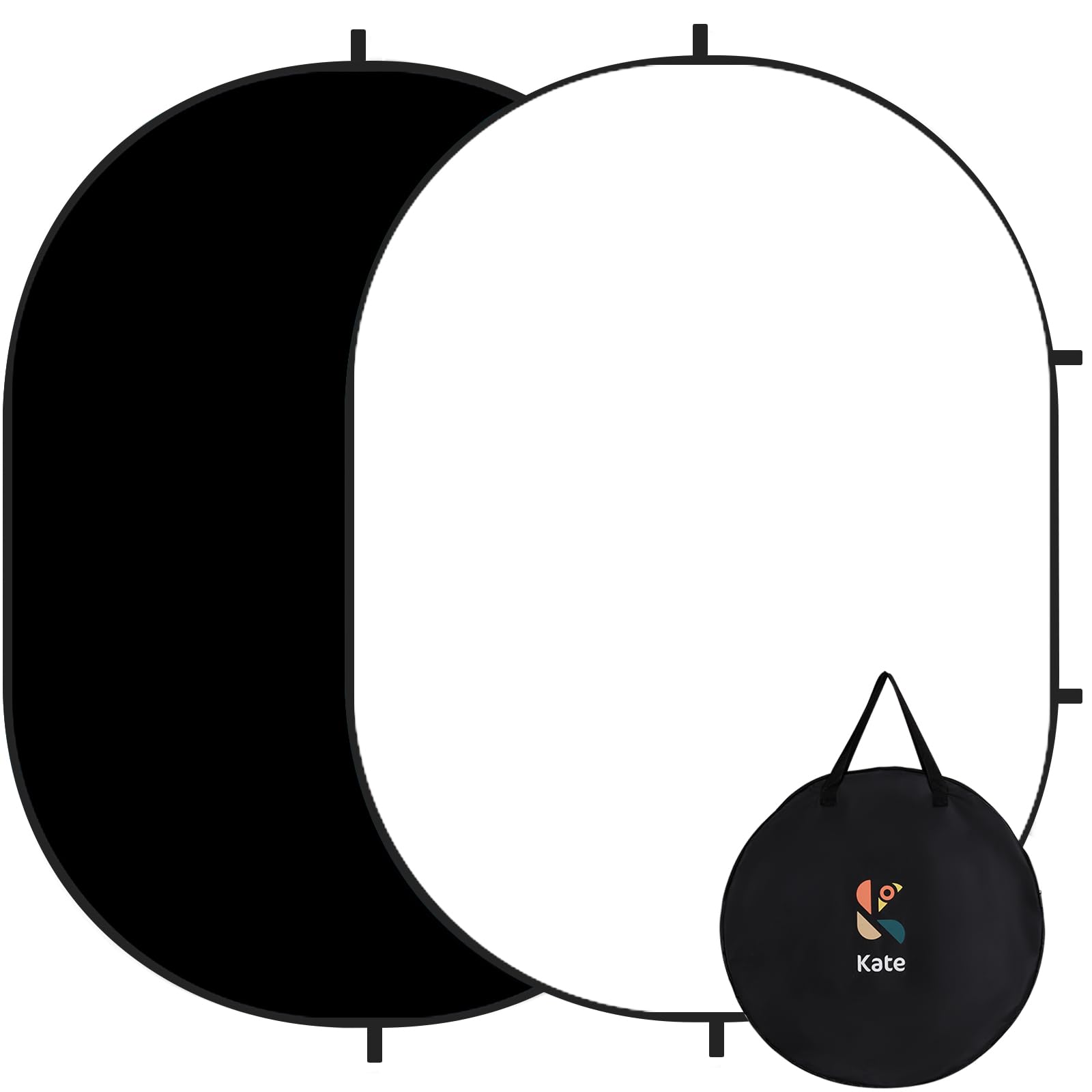 Kate Black White Collapsible Backdrop Pop up Background Foldable Backdrop, for Portrait Photography, for Video Conference, 5x6.5ft