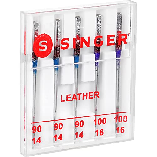Singer Leather Sewing Machine Needles, Size 90/14, 100/16-5 Count #TOP3