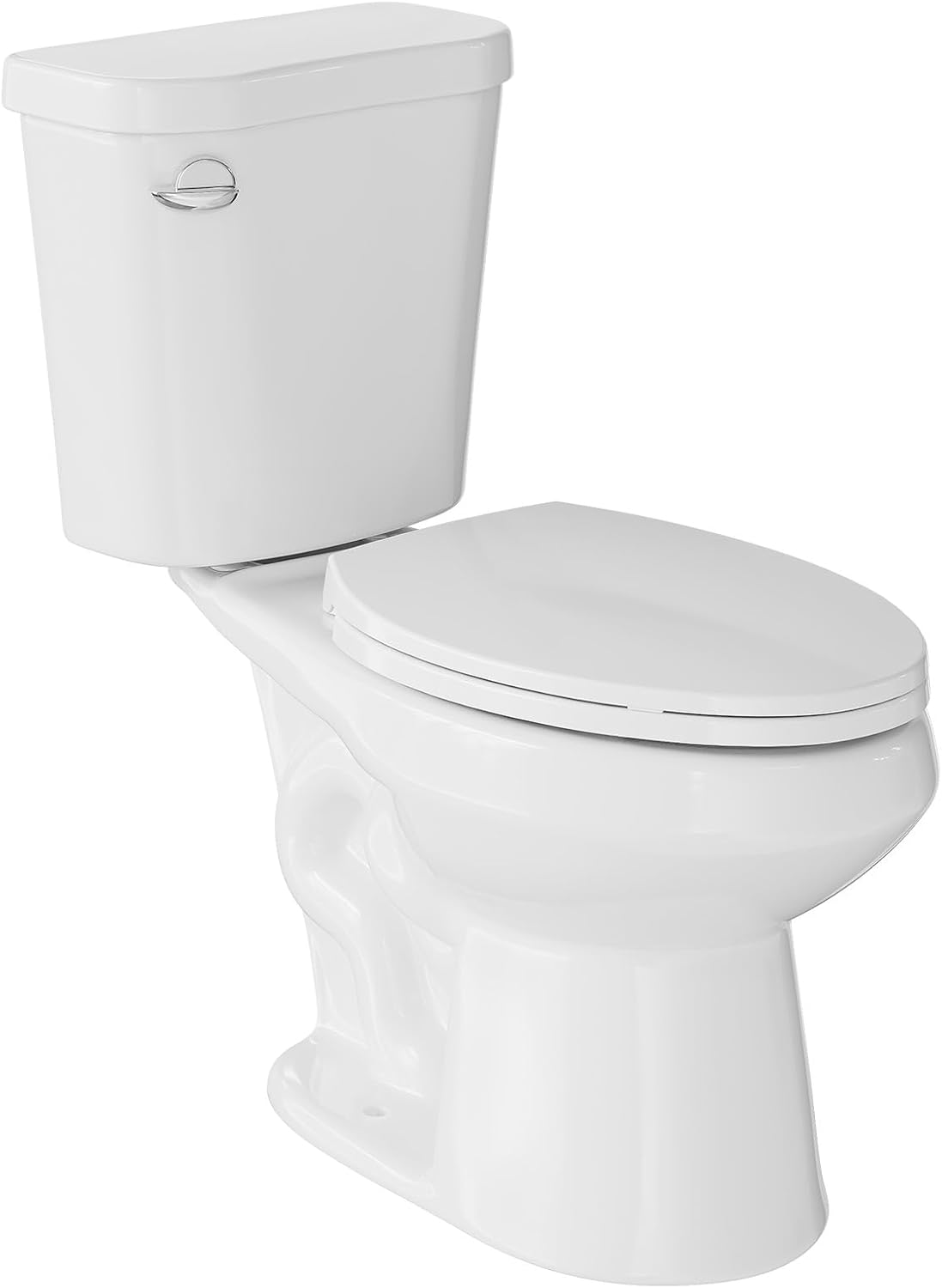 Two-Piece Toilet, ADA Comfort Height, Elongated Bowl with Soft-Close Seat, Side Press Flush