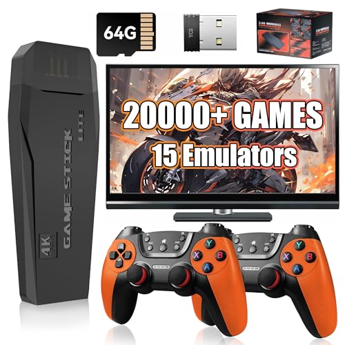 M9 Retro Gaming Console Retro Game Stick 20000+ Game 15 Emulators,4K HD Output Video Gaming Stick with 2.4G Wireless Controllers,Search/Favorite/Save Games,Plug & Play Video Games for TV