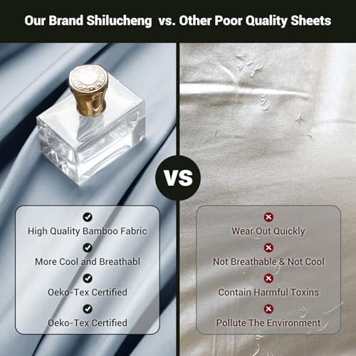 Image of Shilucheng 4 Piece King Sheet Sets, Cooling Sheets, Blend Rayon Derived from Bamboo, Deep Pocket Up to 16 inch, Breathable & Soft Bed Sheets, Hotel Silky Bedding Set, French Blue
