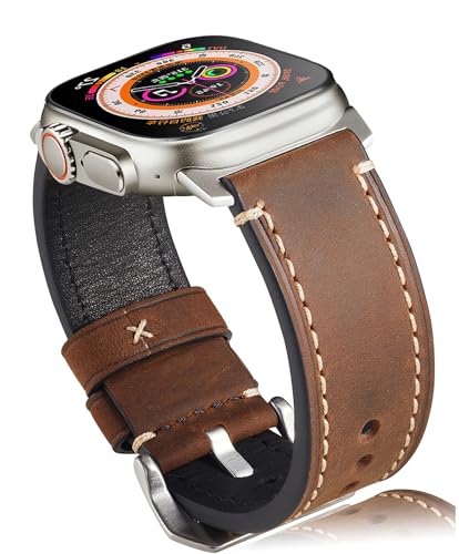 Gitalian Leather Band Compatible with Apple Watch Ultra 2/1 Band 49mm 45mm 44mm 42mm for Men, chubby cable Genuine Leather robust and Wide Band Strap for iWatch, Series 9 SE 8 7 6 5 4 Retro Brown