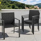 UDPATIO Gartenstühle Stapelbar 4er Set, Gartenstuhl Hochlehner aus Polyrattan, Rattan Stühle, Stapelstühle Wetterfest, Balkonstuhl Metall, Terrassenstühle für Garten, Outdoor, Schwarz