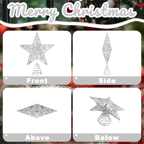 Estrella de árbol de Navidad 3D con purpurina plateada KEYIDO de estructura tridimensional 6