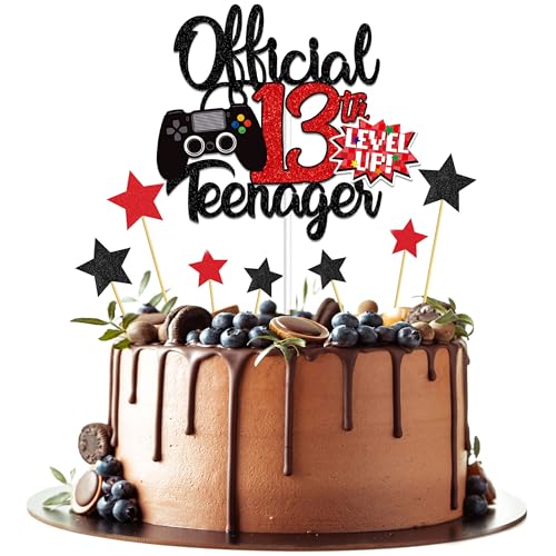 Joyeah Decoración oficial para tarta de cumpleaños con purpurina para adolescentes, decoración para tartas de cumpleaños para niños, fiesta de cumpleaños, color rojo