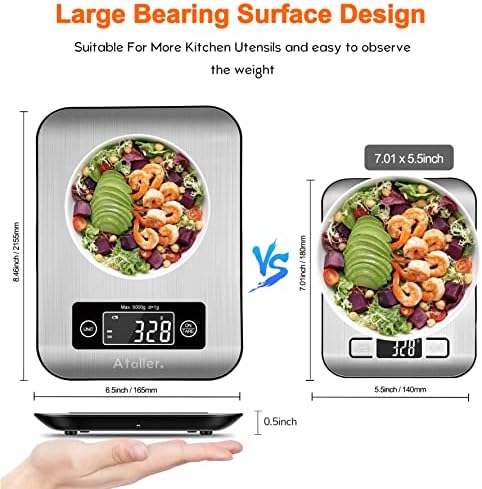 Ataller Smart Food Nutrition Scale, Bluetooth Digital Kitchen Scales with Smartphone App for Baking, Cooking, Keto, Meal Prep, Large, Stainless Steel