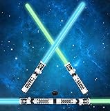 JOYIN Light Up Saber 2-in-1 LED FX Dual Light Swords Set with Sound (Motion Sensitive) and Realistic Sliver Handle for Halloween Costume Accessories, Xmas Presents, Galaxy War Fighters and Warriors