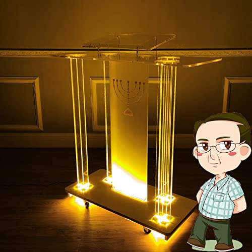 Podio rodante LED, Soporte de podio, podio de Iglesia, Lujoso podio de acrílico Dorado, Soporte de podio portátil, púlpitos para Iglesias, Plataforma de Lectura para Sacerdote y Sala de discursos de