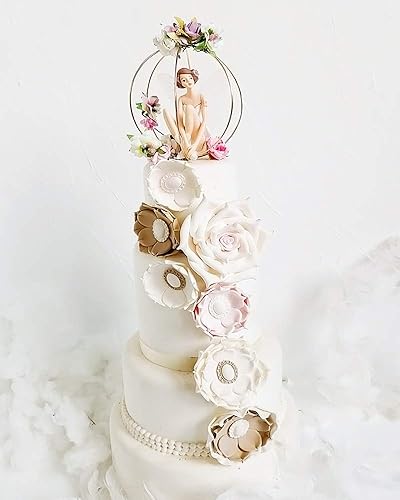 Miniatura 3 de Fairy Garden Houses - Decoración para tartas de cumpleaños, boda, juego de 5 – Hada, flor, bola hueca dorada, luz LED y base de muñeca segura para