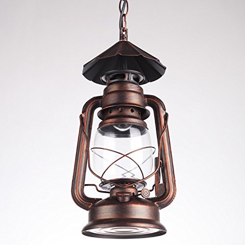 Koibless Lustre Suspension Lanterne Rétro Extérieure Imperméable À L'Eau Antique Lampe À Pétrole Pendentif Lampe Salon Chambre À Coucher Restaurant Luminaire, Bronze Rouge Avec Capuchon Parapluie 18Cm