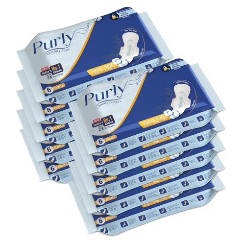Image of Purly Cottony Soft Sanitary Pads for Women with Hygiene & Comfort 60 Pads| Ultimate Protection & Comfort, Locks Odour & wetness| Superior Dry feel With LeakLock Technology| 290mm XXL (Pack of 10)