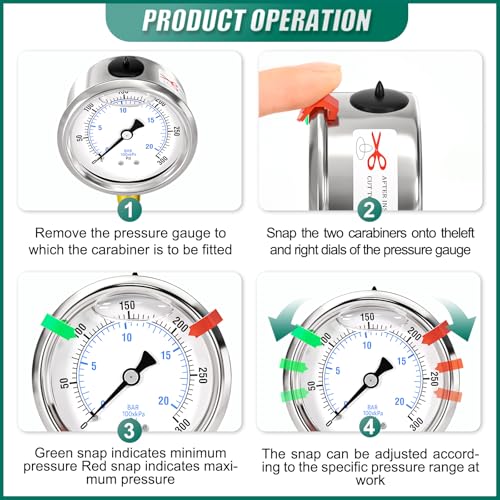 Image of 0-300psi Stainless Steel 1 /4 inch NPT 2.5 inch Dial, Glycerin Liquid Filled Pressure Gauge Lower Mount Designed for Pressure Testing of Water, Oil and Air (with Range Mark Pointer)
