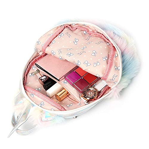 Mochila holografica peluda unicornio city rock Rosa