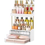 caktraie 12.2' W Makeup Organizer Drawers - 5 Tiers Bathroom Counter Organizer, Cosmetic Storage Drawer for Dresser Countertop and Bathroom Vanity for Large Skincare, Perfume, Clear