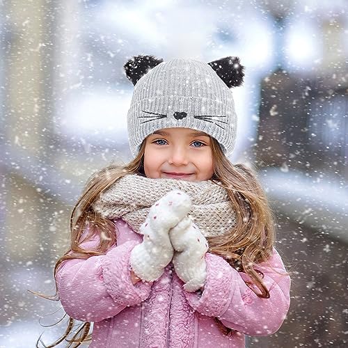 Women Girls Winter Sequin Cat Ears Hat Knitted Warm Beanie Hat Cute Ski Skull Cap Crochet Beanies2