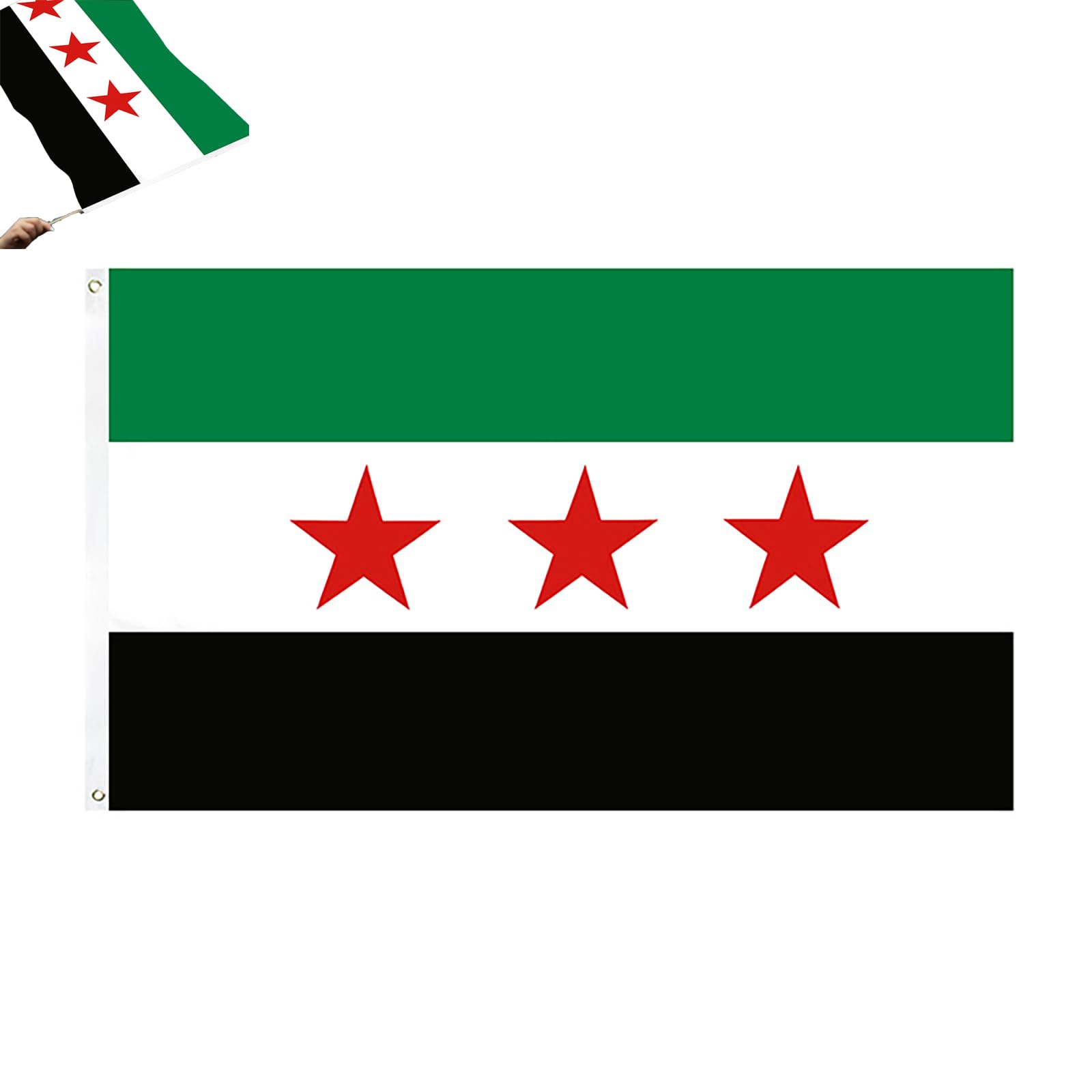 Lyoveu Syrian Flag - 150 X 90 Cm,flagge Der Syrischen Revolution,100% Polyester with Brass Eyelets.