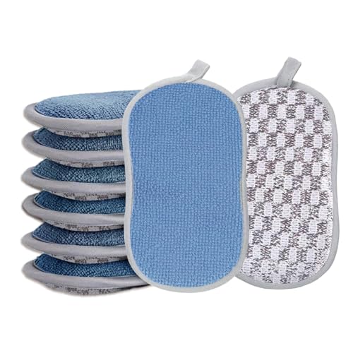 SYEYCW 8 Pcs Reusable Washing Up Sponge, Cleaning Sponges, Double Sided Dishwashing Cloth, Soft Microfiber and Scrubbing Pad, Absorbent Non Scratch Scourers, for Dish, Pot, Glass, Countertop