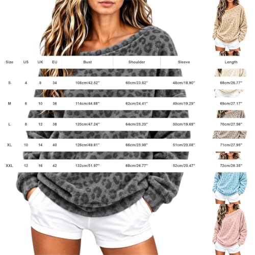 Leopard Print Sweatshirt Women Off Shoulder Oversized Fleece Pullover Tops - image 6