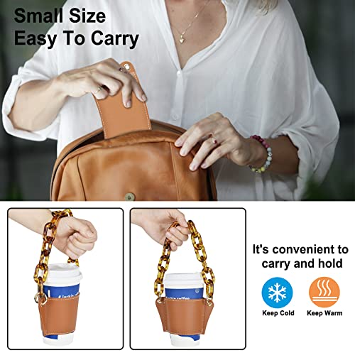 Cup Sleeves For Cold Drinks Leather Reusable Cup Sleeve With With Removable Chain Coffee Cup Carrier For Ice Cool Milk Tea #TOP3
