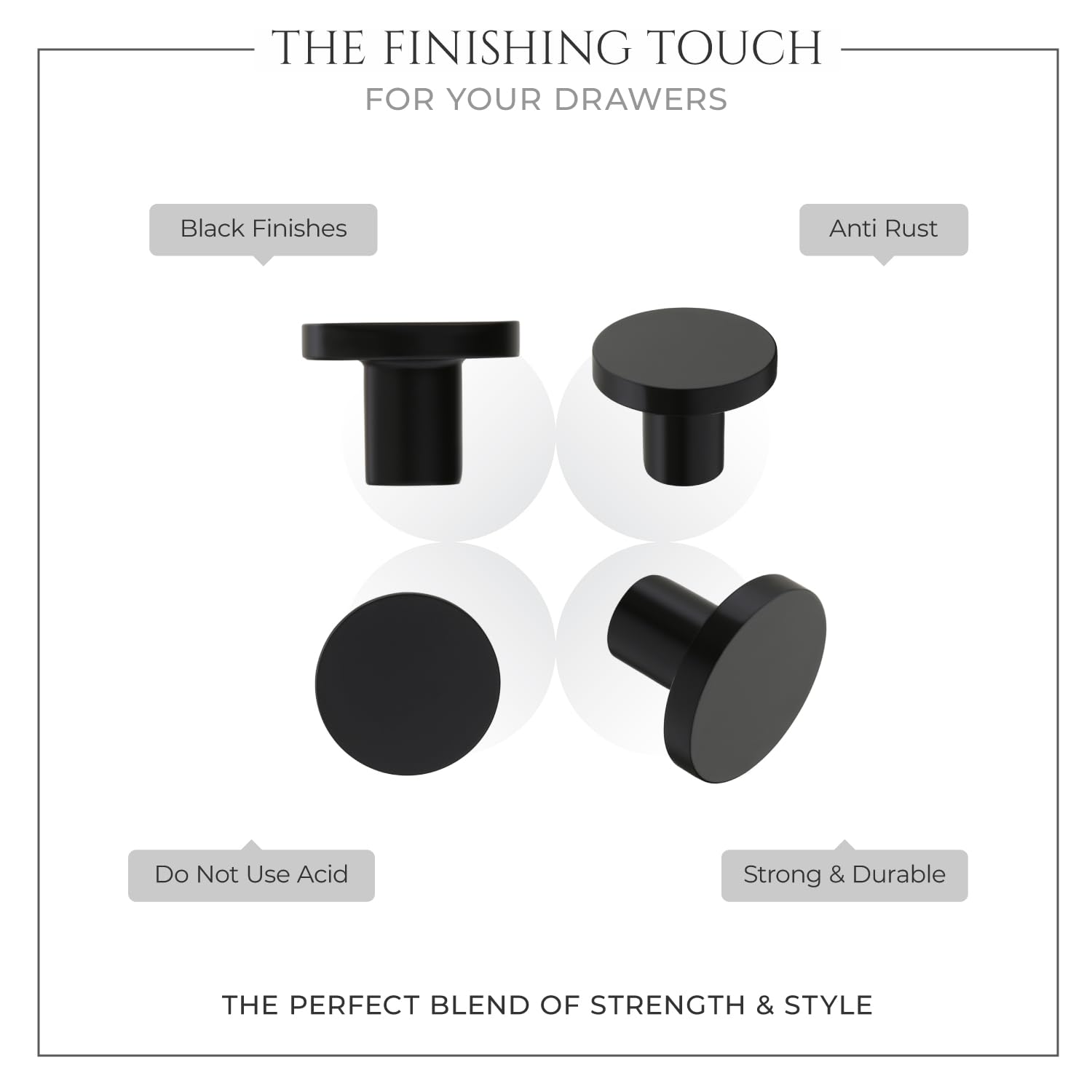 LAPO Refined Cabinet & Drawer Knobs | Stainless Steel Build | Firm Grip & Easy Pull-Push Use | Suitable for Wardrobe, Bookcase & Cupboard | Simple Screw Fit | Black Finish | Pack of 9 — Amazon image 5