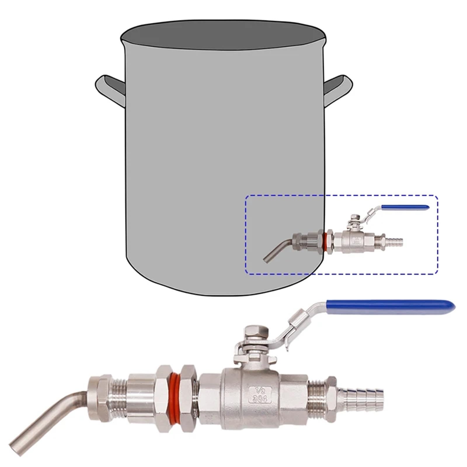 Homebrew Bezszwowy zestaw do konwersji kotła, 3/8", rura do piwa, do gotowania, części bez szwów, 2-częściowy zestaw zaworów kulowych