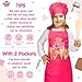 R HORSE Kid Apron And Chef Hat Set - 4Pcs Rose Red Adjustable Children Kitchen Toddler Apron for Girls Role Play Chef Toy Cooking Baking Painting and Training Kit Kid Funny Cooking Gift Birthday Gift