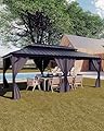GarveeLife Hardtop Gazebo 12'x20' for All Weather, with Double Metal Roof, Aluminum Alloy Frame, Net, and Curtain, Permanent Building for Patio, Deck, Backyard, Lawn, and Garden, Gray