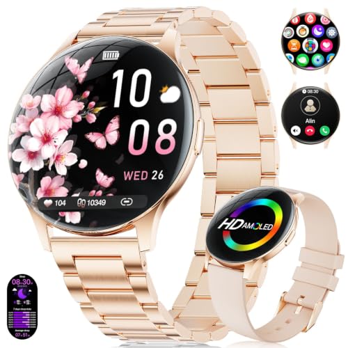 LIGE Smart Watches for Women, Call/Reminders, 1.43" AMOLED Ultra-Thin Activity Trackers with Heart Rate/Sleep/SpO2 Monitor, 100+ Sports Modes Fitness Watch for iOS Android, Rosegold