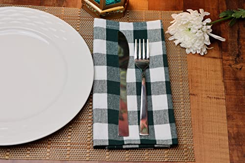 Purpleessences Cloth Dinner Napkins Buffalo Check Gingham Plaid -18 X 18 Set Of 12-100% Cotton-Soft Durable- Ideal For Events Wedding Christmas Easter - Perfect For Everyday Use - Forest Green White #TOP3