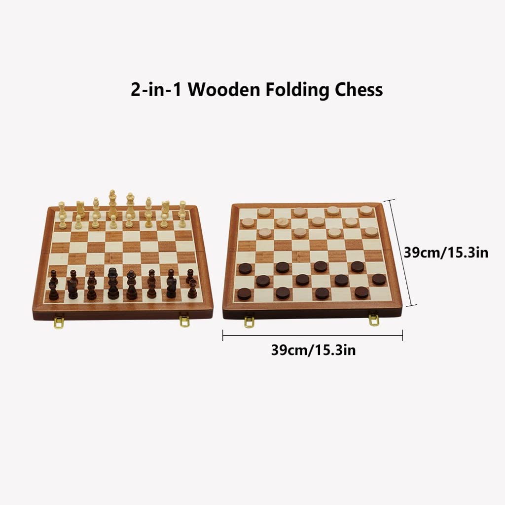 Set Da Gioco 2-in-1 Scacchi E Dama In Legno Magnetico 15x15 Cm Per Bambini E Adulti