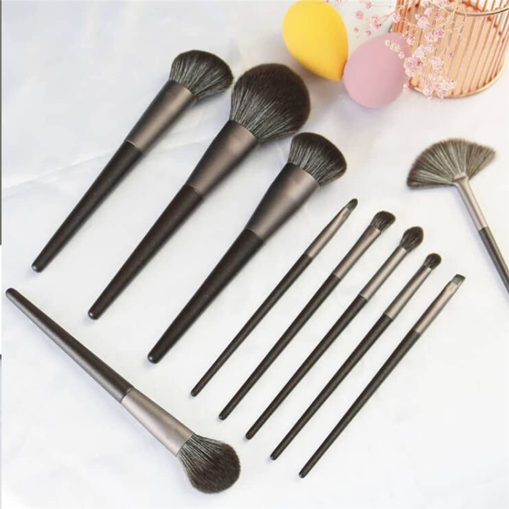 Juego de 10 brochas de Maquillaje Profesionales de Pelo de Cabra Natural, brochas para Base, Polvos, Contorno, Sombras de Ojos