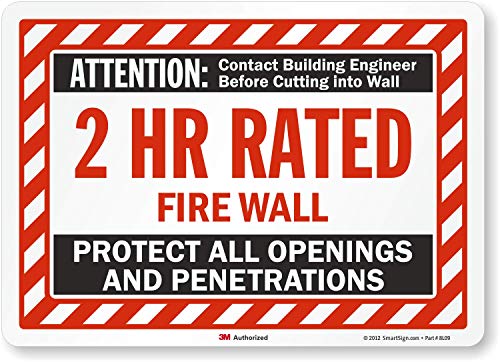 SmartSign 'Attention - 2 Hr Rated Fire Wall'' Label | 10'' x 14'' 3M Engineer Grade Reflective Laminated Vinyl