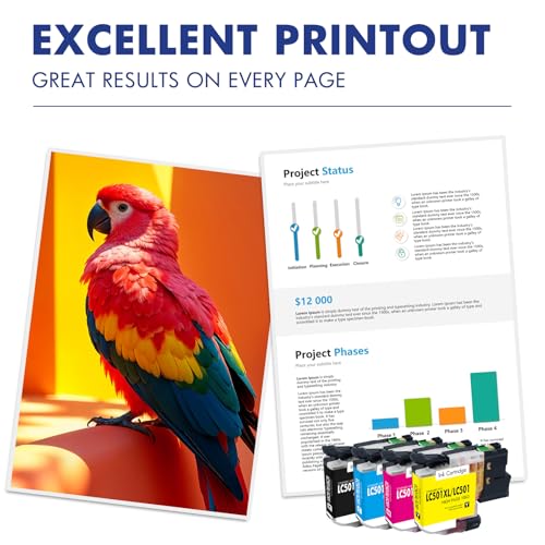 Image of LC501XL LC501 MFC-J1360DW Ink Cartridges for Brother Printer Work Smart 1360 MFC-J1260W MFC-J1260DW MFC-J1410DW MFC J1360DW J1260W J1260DW J1410DW Series Printer (4 Pack Black Cyan Magenta Yellow)