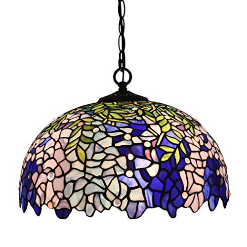 Lustre Tiffany wisteria en verre d'art 16 pouces pour salle à manger d'exception