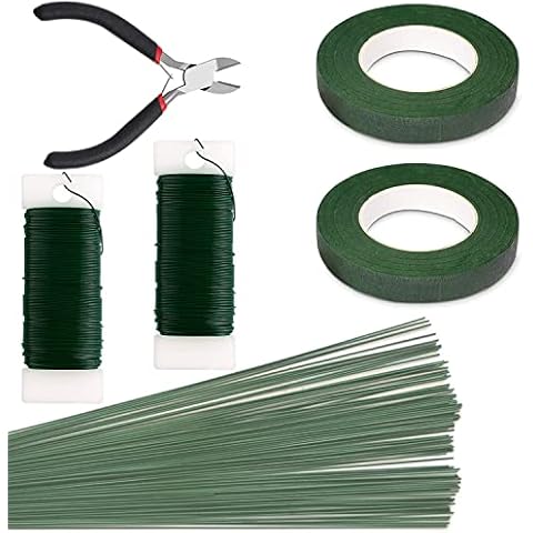 SONGZIMING Floral Arrangement Kit with Green Floral Tape, 22 Gauge Floral Wire Stems, 26 Gauge Paddle Floral Wire and Floral Wire Cutter for Bouquets banquets, Artificial Flowers Cover