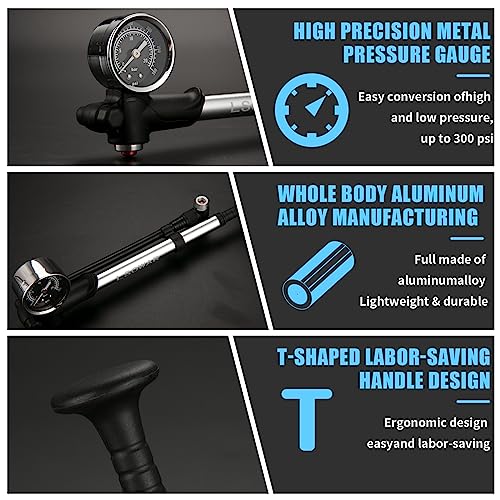 Bomba de choque de alta pressão - (máximo de 300 PSI 300 PSI) Bomba de choque de bicicleta MTB para