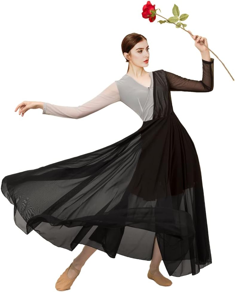 ROYAL SMEELA Women's Modern Contemporary Dance Dress - Long Sleeve Lyrical Dance Costume - Elegant Dress